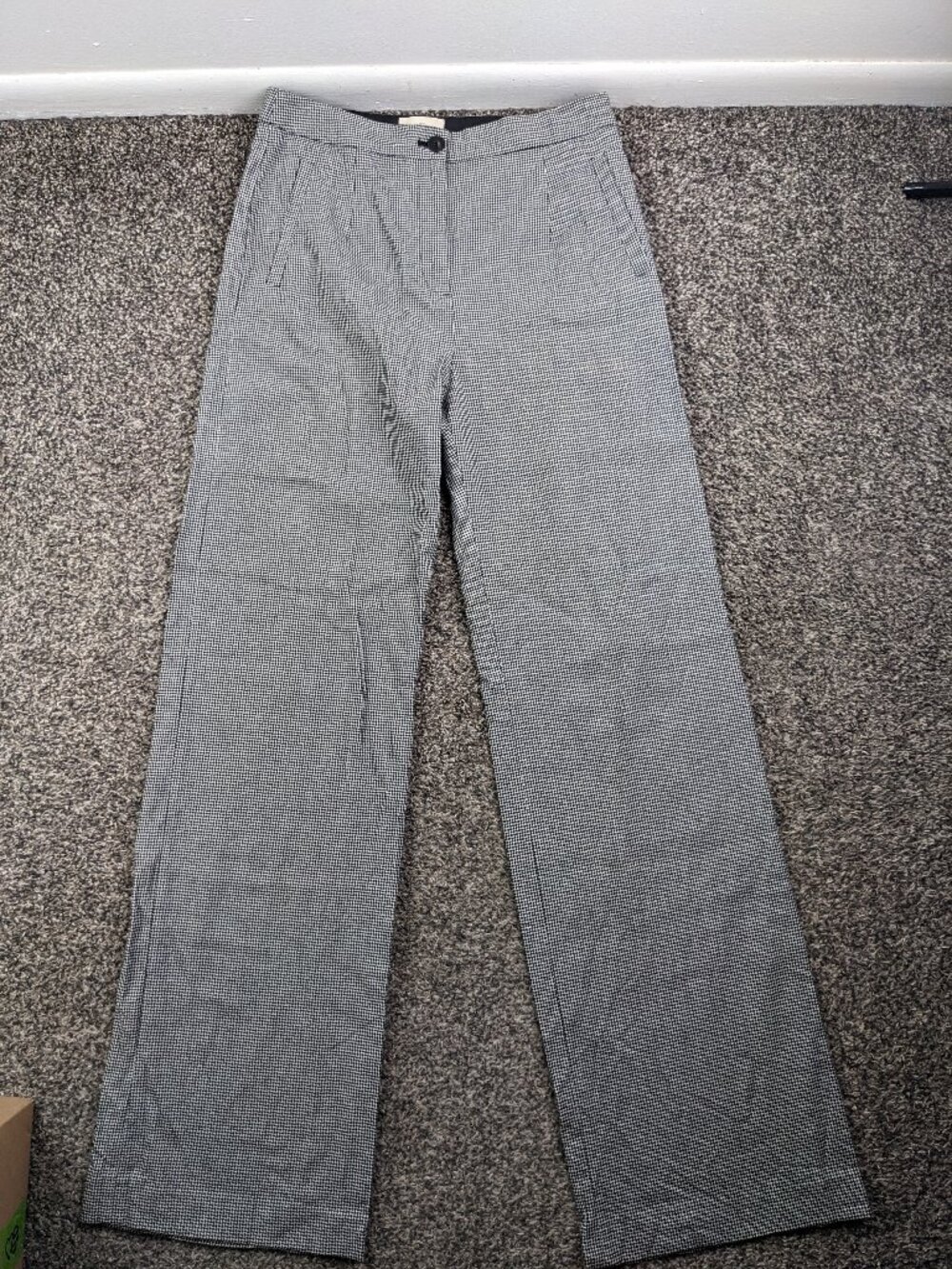 Sezane FR 38/US 6 Houndstooth Checked Wide Leg Pants Cotton Black White